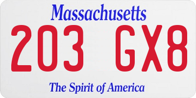 MA license plate 203GX8