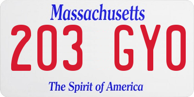MA license plate 203GY0
