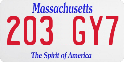 MA license plate 203GY7