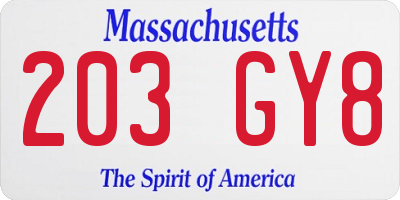 MA license plate 203GY8