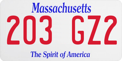 MA license plate 203GZ2