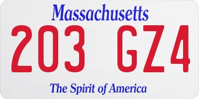 MA license plate 203GZ4