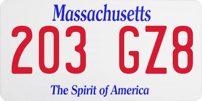 MA license plate 203GZ8