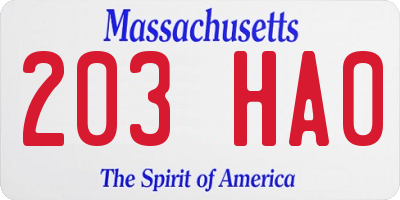MA license plate 203HA0