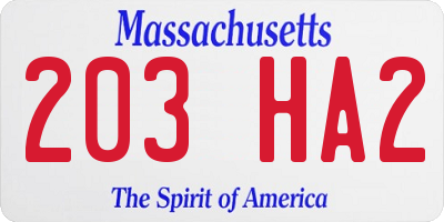 MA license plate 203HA2