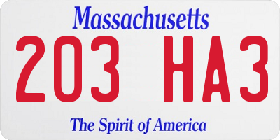 MA license plate 203HA3