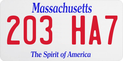 MA license plate 203HA7