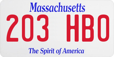 MA license plate 203HB0