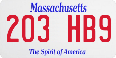 MA license plate 203HB9