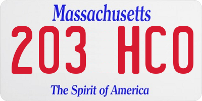 MA license plate 203HC0