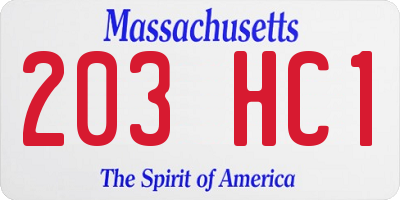 MA license plate 203HC1