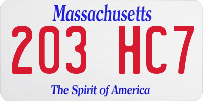 MA license plate 203HC7