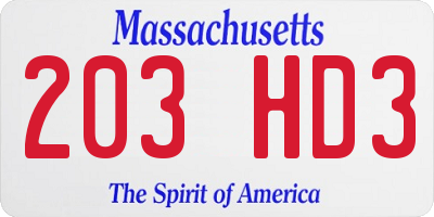 MA license plate 203HD3