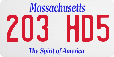 MA license plate 203HD5