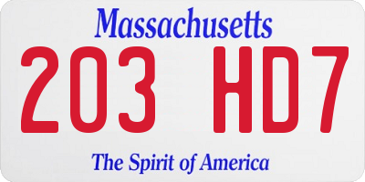 MA license plate 203HD7