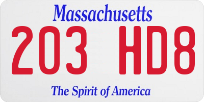 MA license plate 203HD8