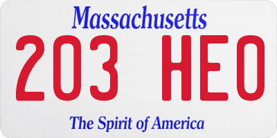 MA license plate 203HE0