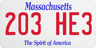 MA license plate 203HE3
