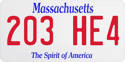 MA license plate 203HE4