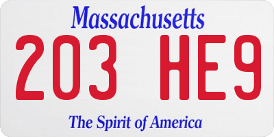 MA license plate 203HE9