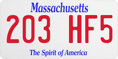 MA license plate 203HF5