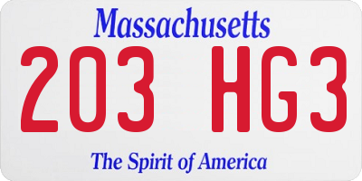 MA license plate 203HG3