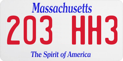 MA license plate 203HH3