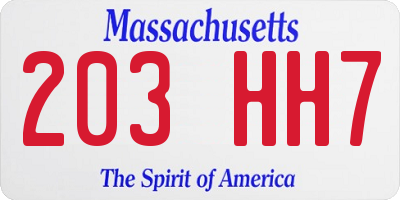 MA license plate 203HH7