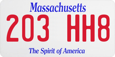 MA license plate 203HH8
