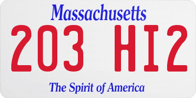 MA license plate 203HI2