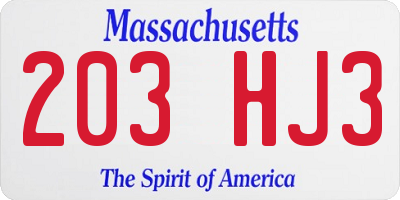 MA license plate 203HJ3