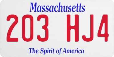 MA license plate 203HJ4