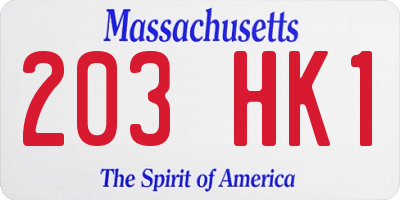 MA license plate 203HK1