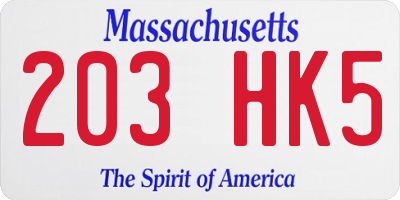 MA license plate 203HK5