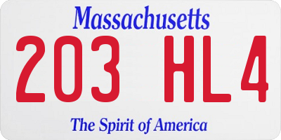 MA license plate 203HL4