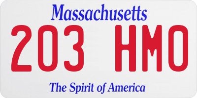 MA license plate 203HM0