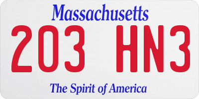 MA license plate 203HN3