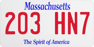 MA license plate 203HN7