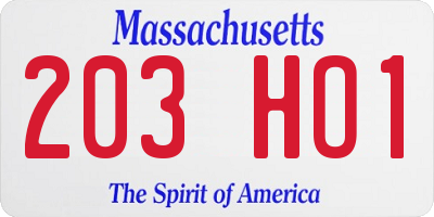 MA license plate 203HO1