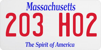 MA license plate 203HO2
