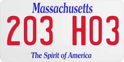 MA license plate 203HO3