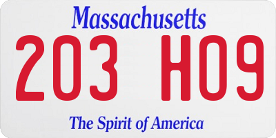 MA license plate 203HO9