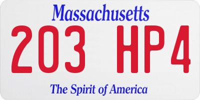 MA license plate 203HP4