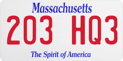 MA license plate 203HQ3