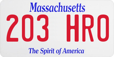 MA license plate 203HR0