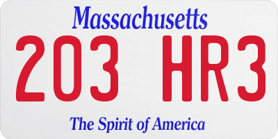 MA license plate 203HR3