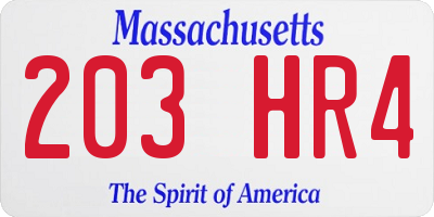 MA license plate 203HR4