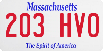 MA license plate 203HV0