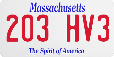 MA license plate 203HV3