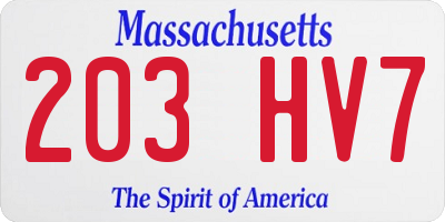 MA license plate 203HV7